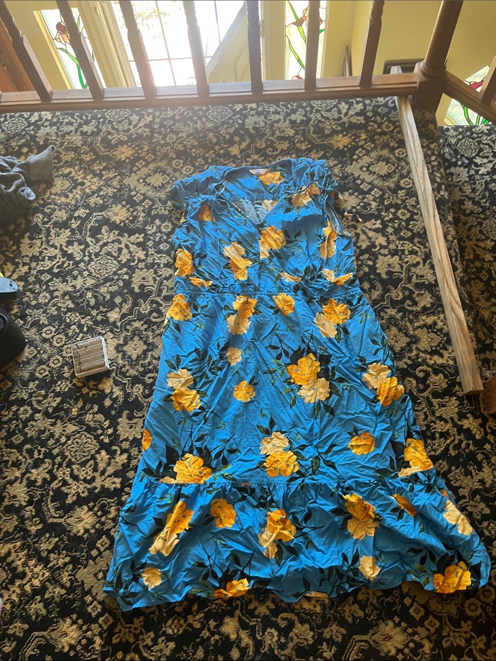 Time and Tru Blue Maxi Dress with Yellow Floral Print